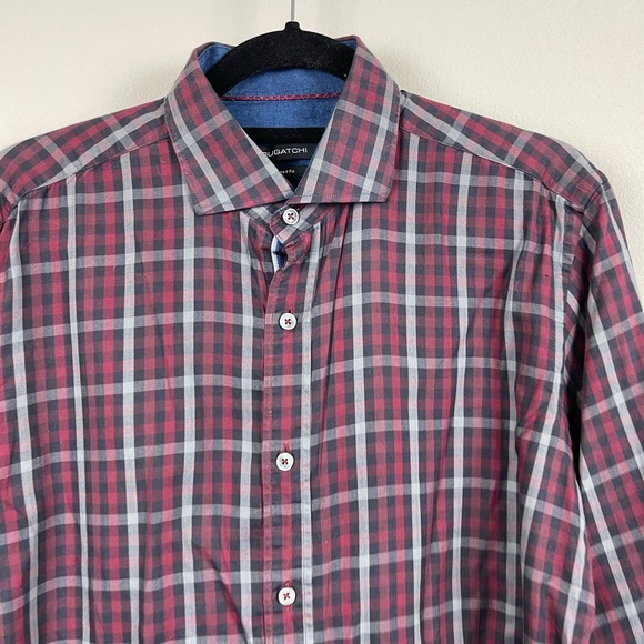 🥑5/$25 Bugatchi mens button down plaid Dress Shirt M - Picture 5 of 6